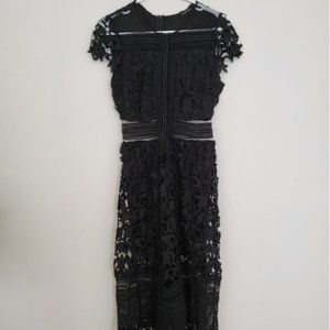Boho Black Maxi Dress Crochet Lace Sheer
